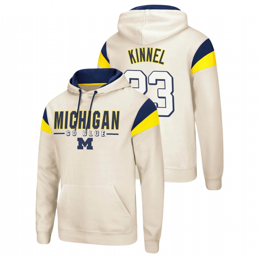 Michigan Wolverines Men's NCAA Tyree Kinnel #23 Cream Fortress Pullover College Football Hoodie QJB2849QI